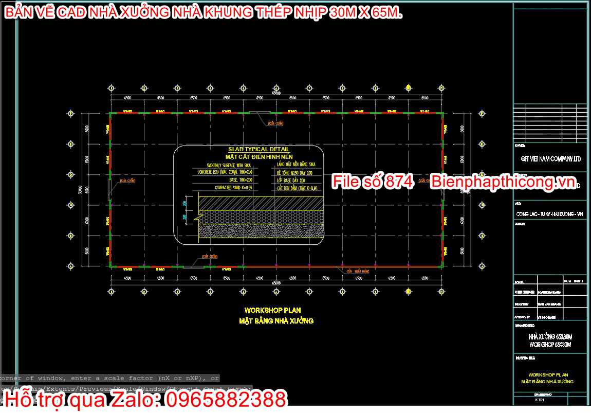 Tải file cad nhà thép tiền chế nhịp 30m x 65m.