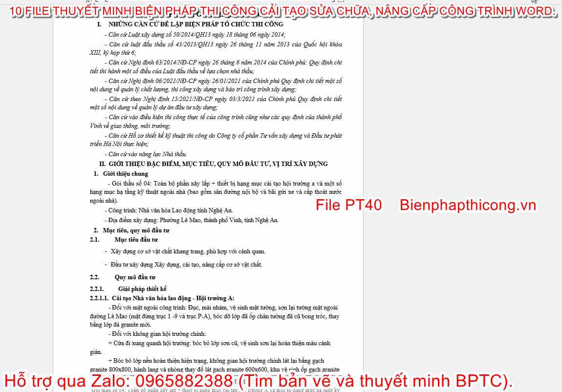 Thuyết minh BPTC cải tạo sửa chữa.