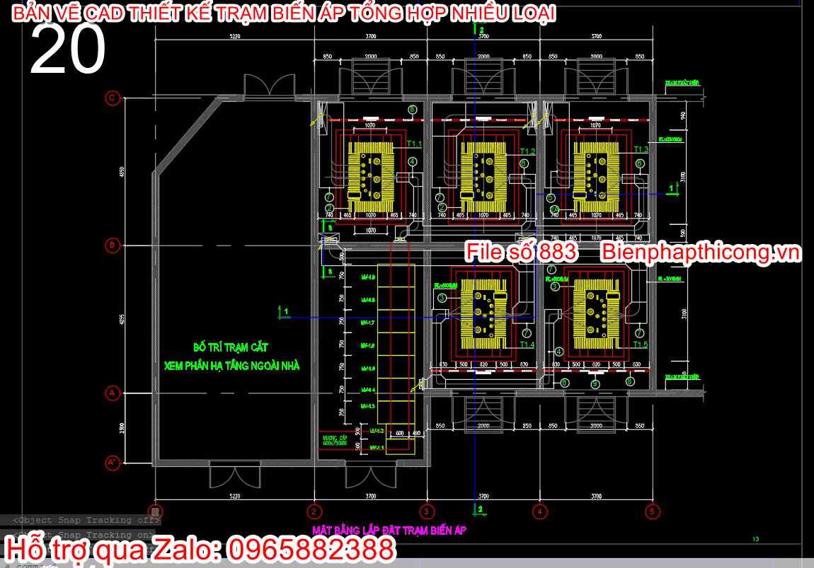 Mặt bằng lắp đặt trạm biến áp cad.