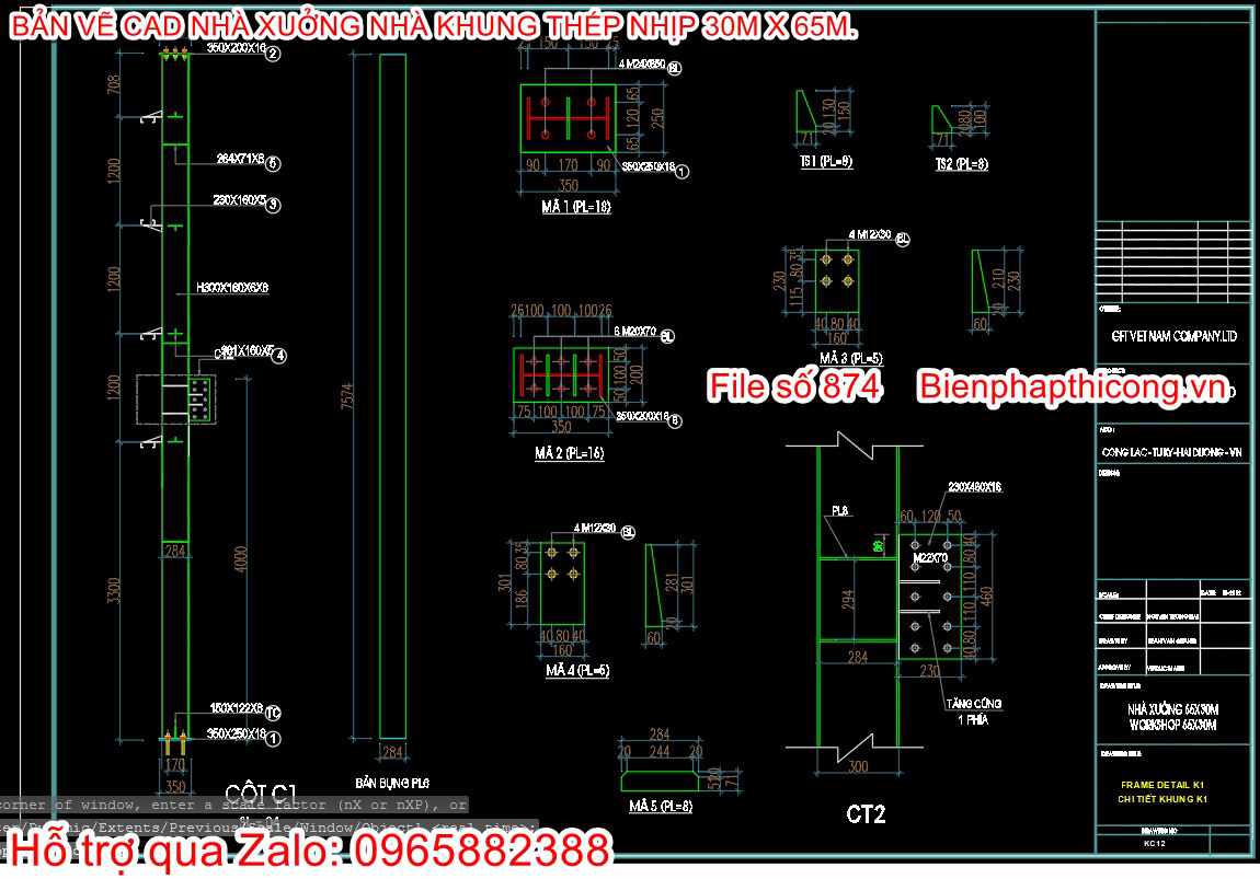 Bản vẽ cad chi tiết cột nhà kết cấu khung thép.
