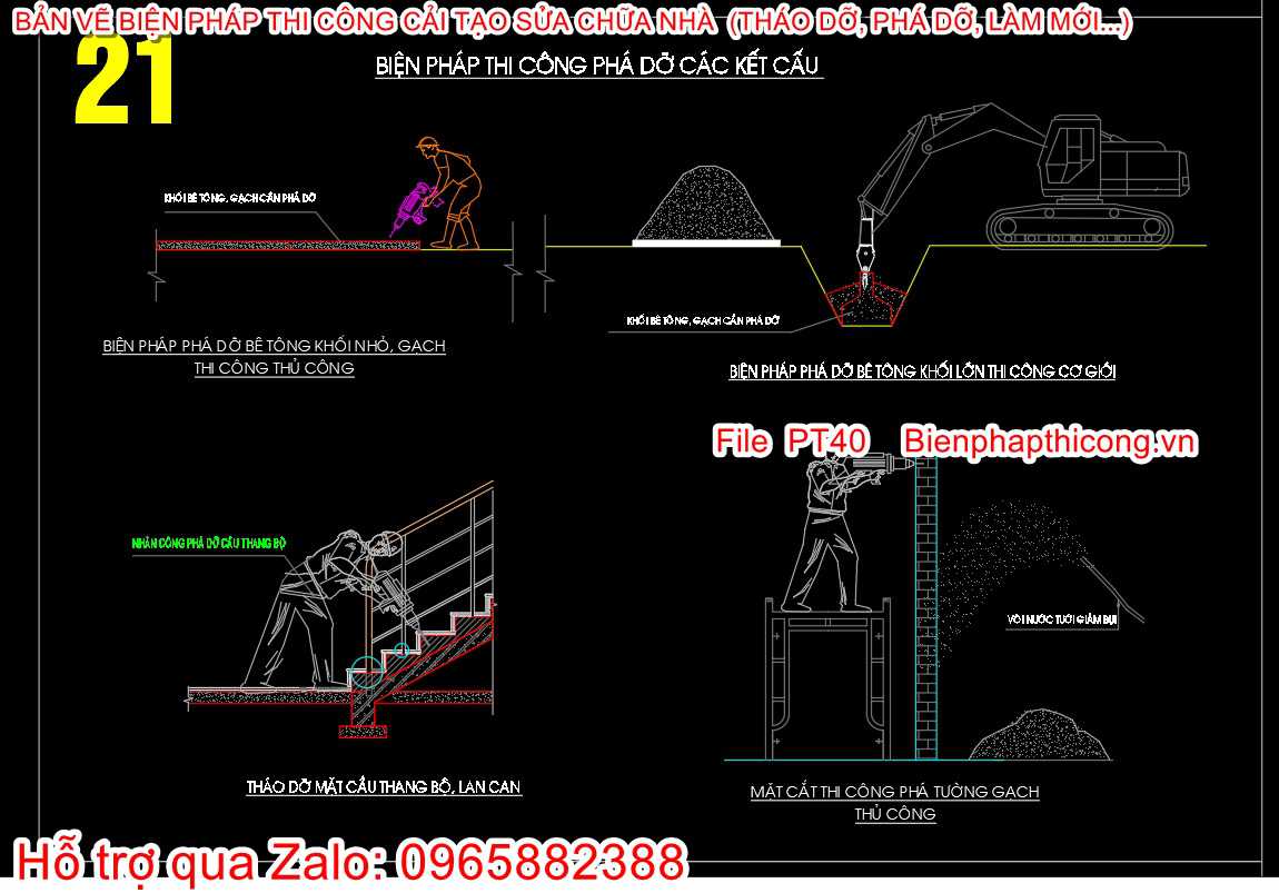Biện pháp phá dỡ kết cấu bằng thủ công cad.