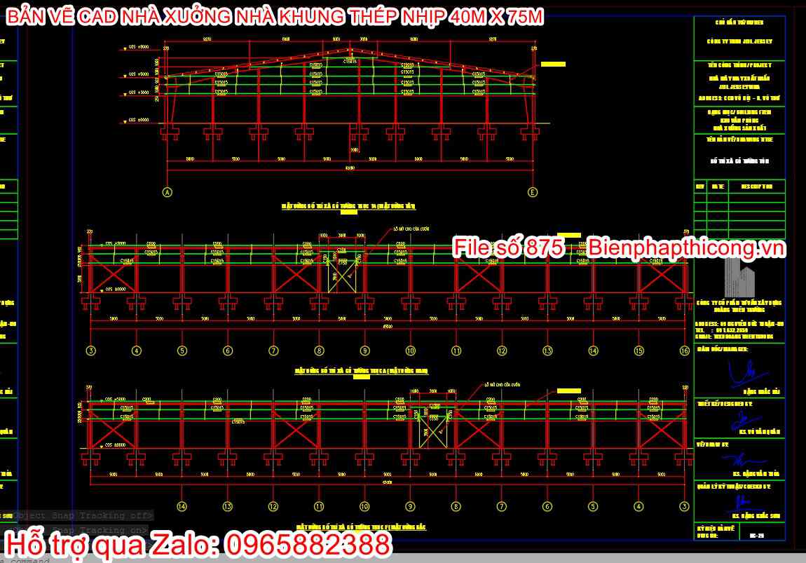 Bản vẽ thiết kế nhà xưởng cad 40m x 75m.