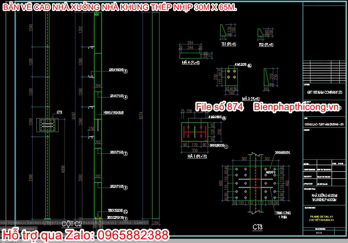 Bản vẽ cad chi tiết cột nhà kết cấu khung thép.