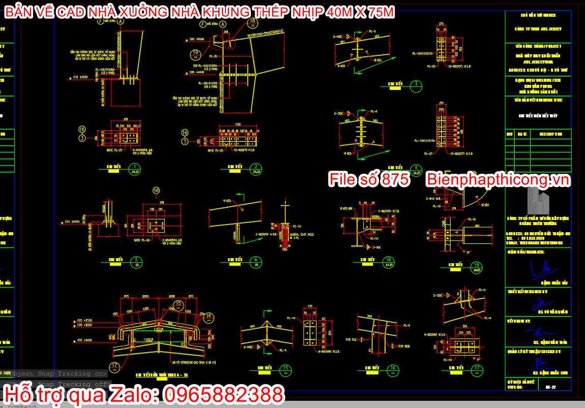 Bản vẽ cad chi tiết khung cột kèo nhà thép tiền chế.
