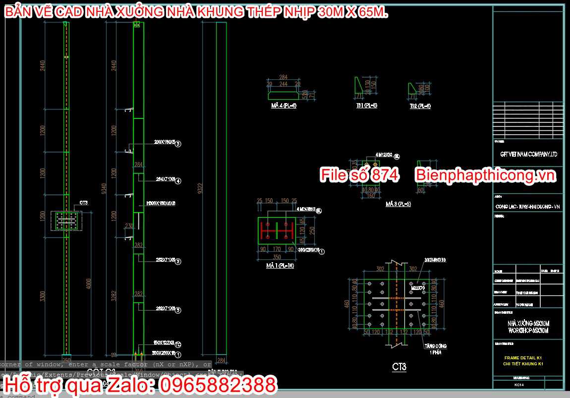 Tải bản vẽ cad cột nhà xưởng nhịp 30m.