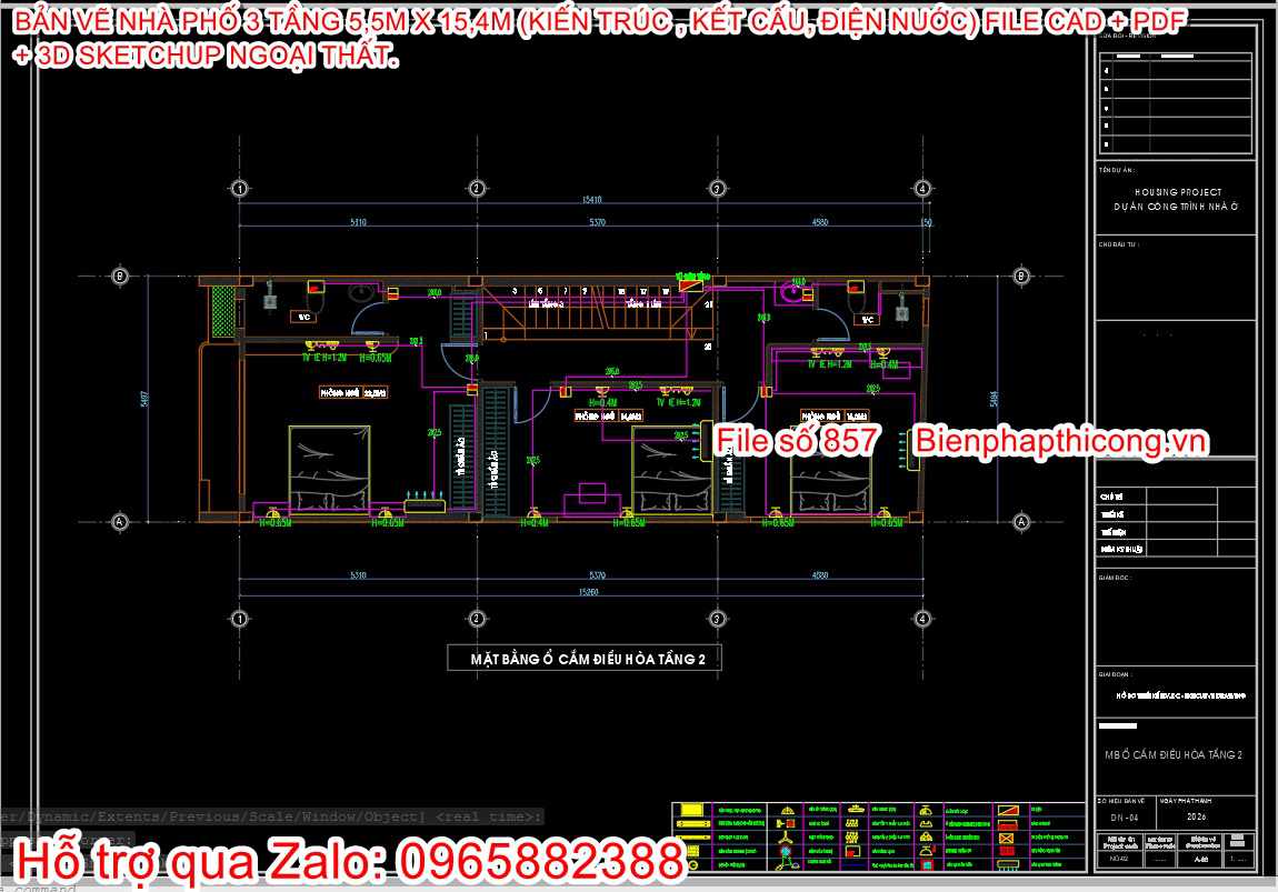 Bản vẽ cấp điện hạ thế nhà ống 3 tầng đẹp.
