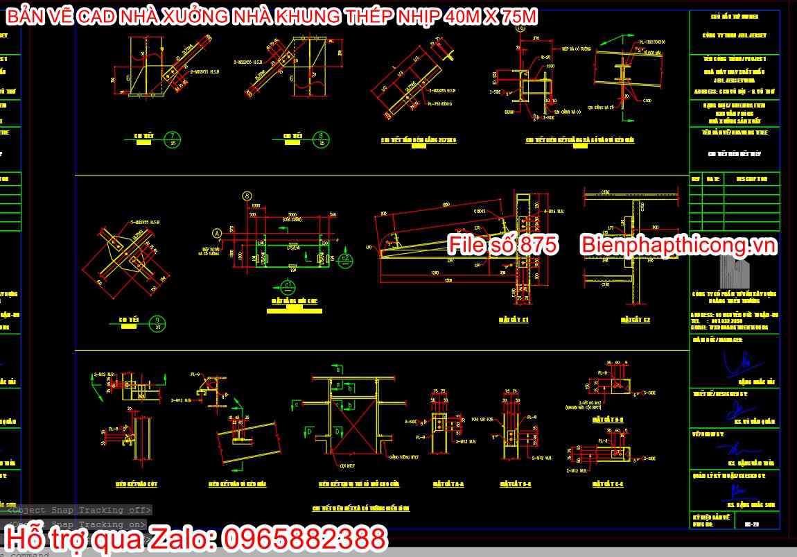 Bản vẽ cad chi tiết khung cột kèo nhà thép tiền chế.