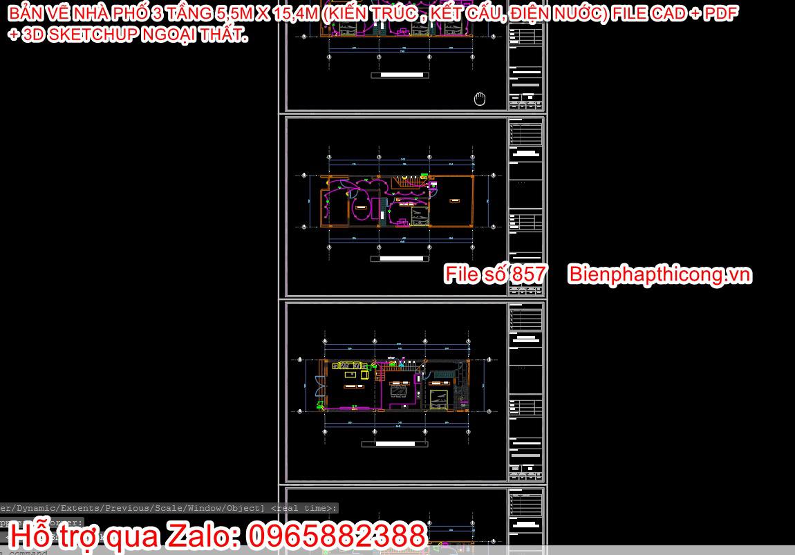 Bản vẽ cấp điện nhà ống 3 tầng.