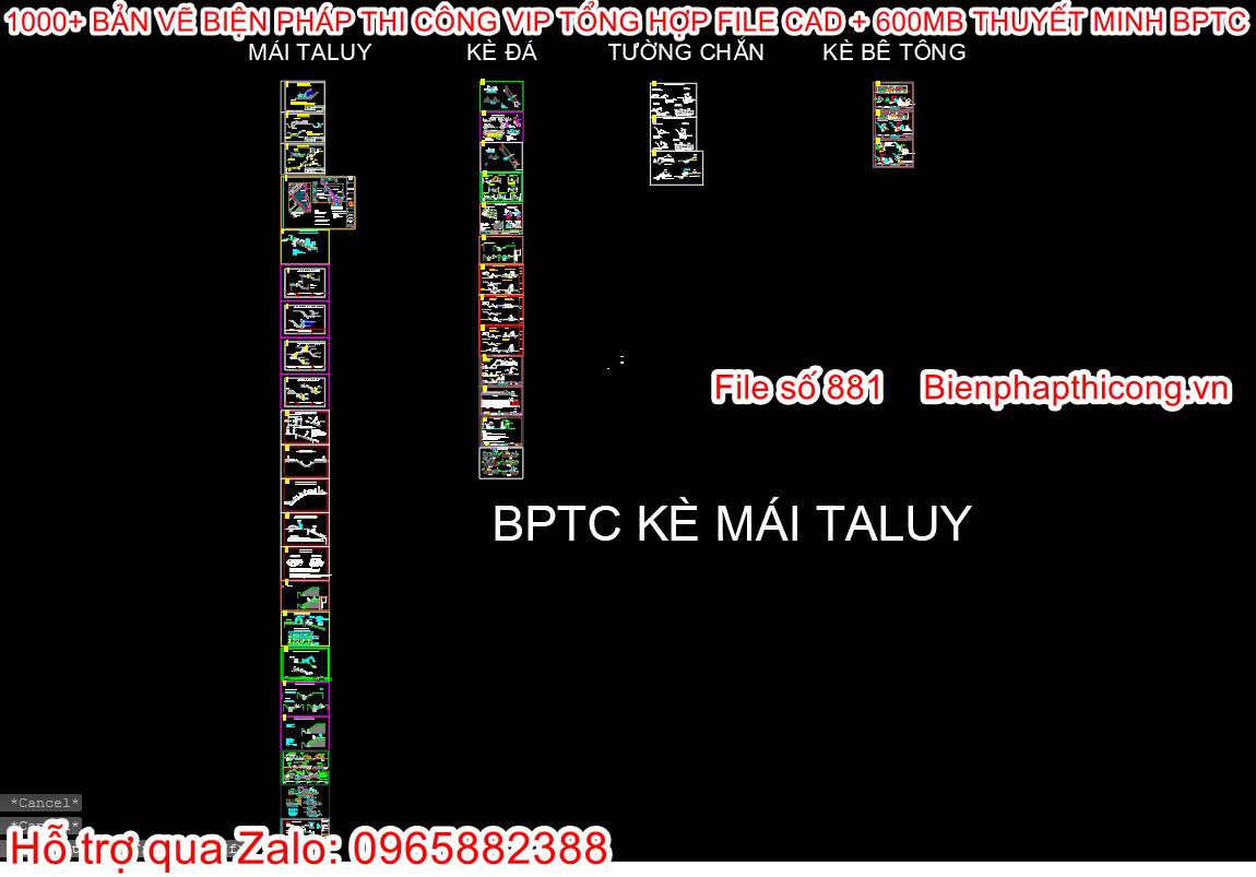 Bản vẽ biện pháp thi công kè mái taluy cad