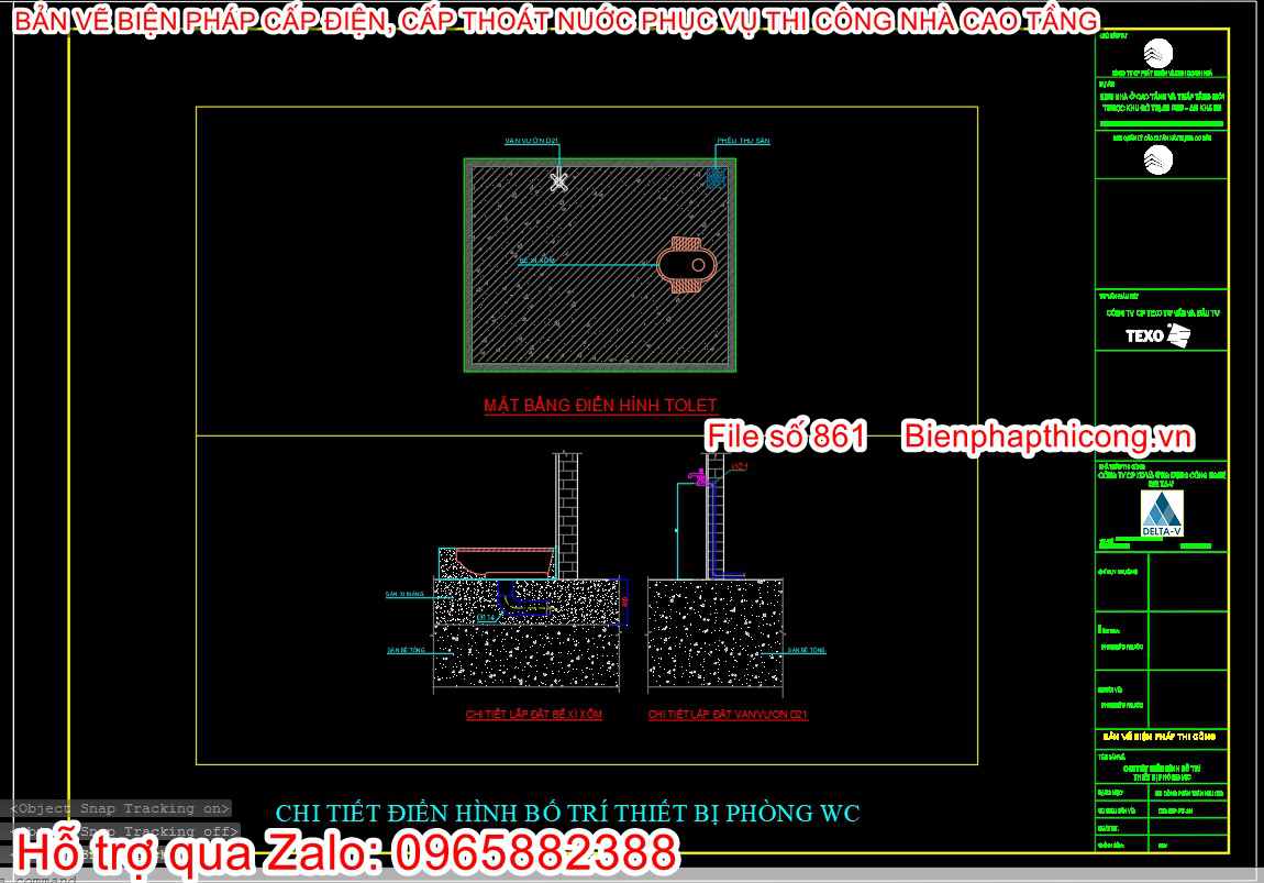 Chi tiết điển hình bố trí thiết bị phòng WC