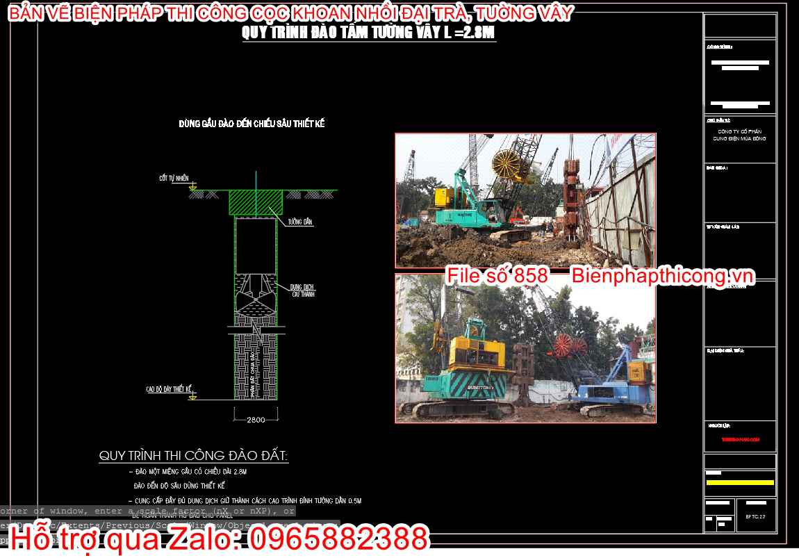Quy trình đào tấm tường vây.