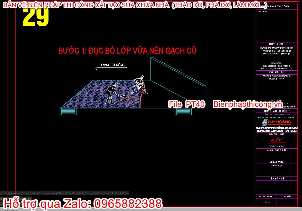 Bản vẽ cad biện pháp đục bỏ lớp vữa nền gạch cũ.