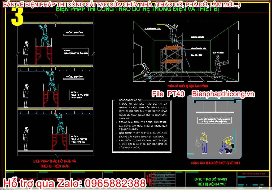 Bản vẽ cad biện pháp thi công tháo dỡ hệ thống điện và thiết bị.