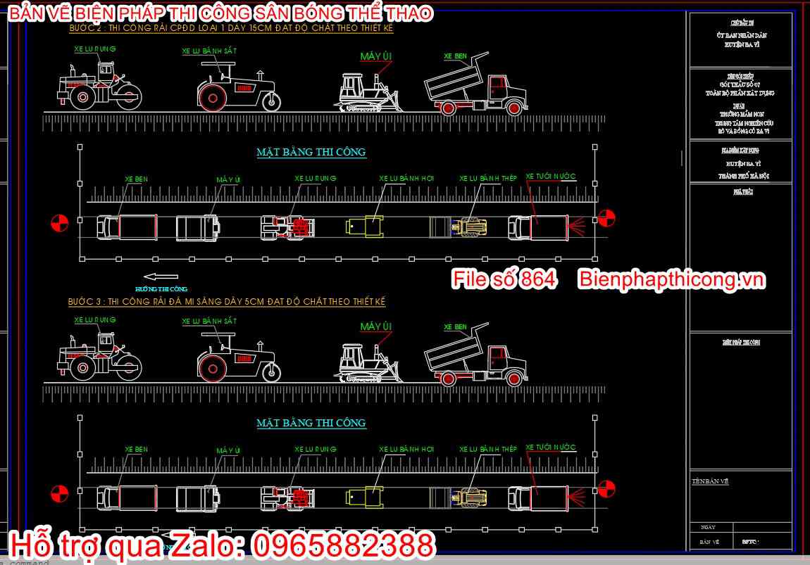 Bản vẽ biện pháp thi công rải cấp phối sân bóng.