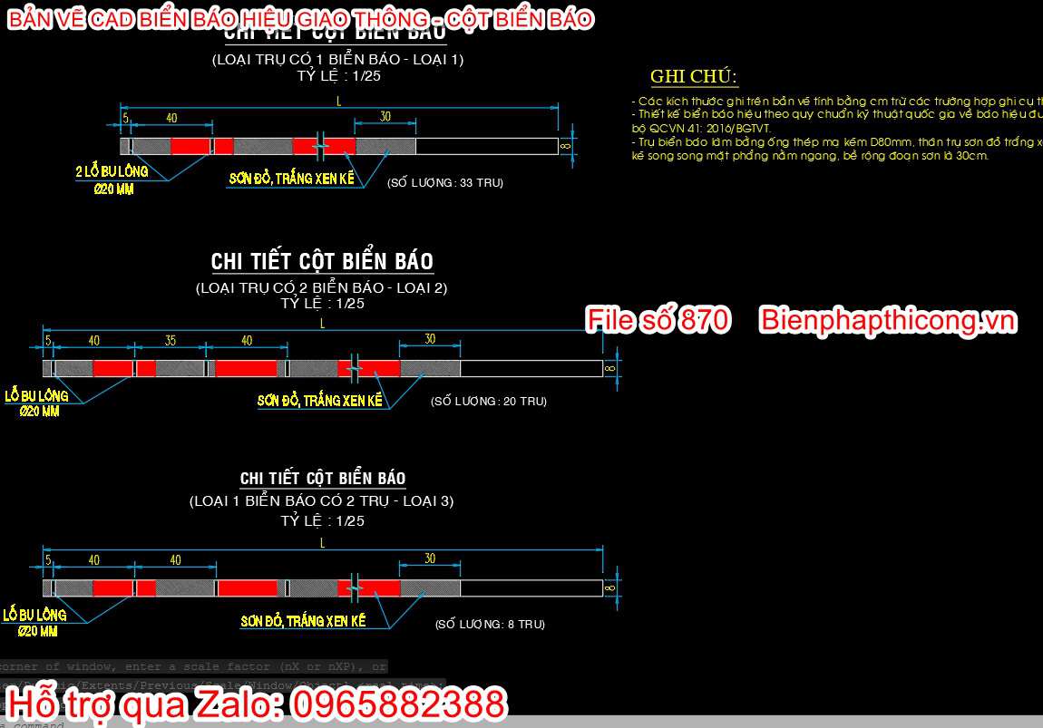 Bản vẽ chi tiết cột biển bảo cad.