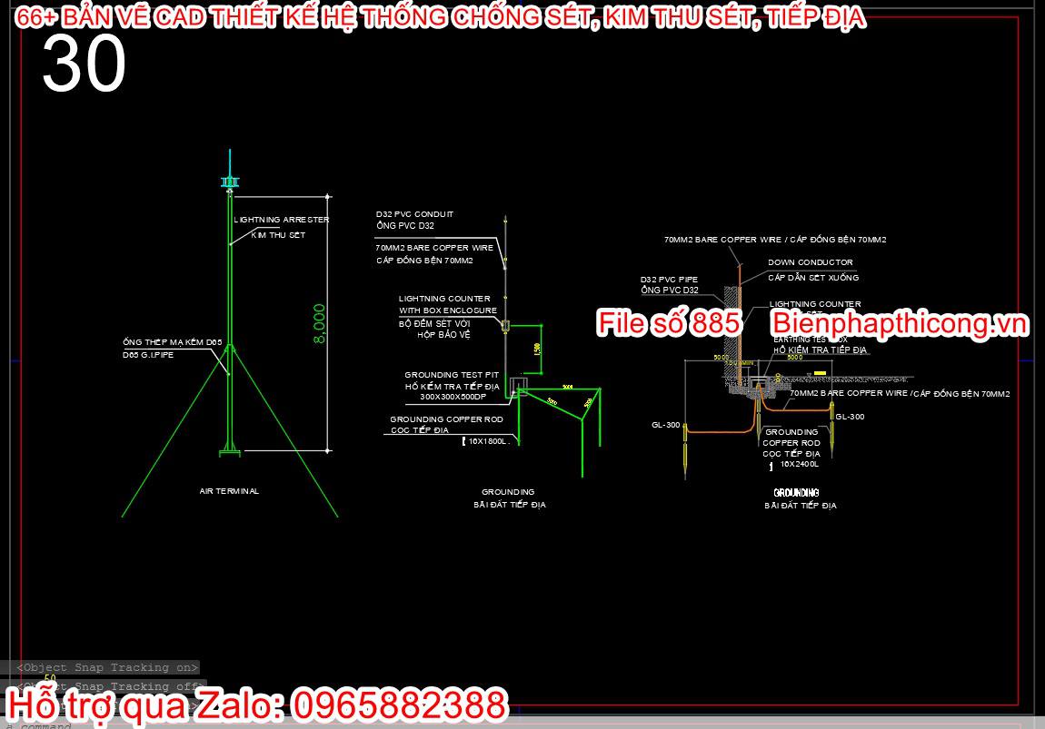File cad kim thu sét và bản vẽ tiếp địa.