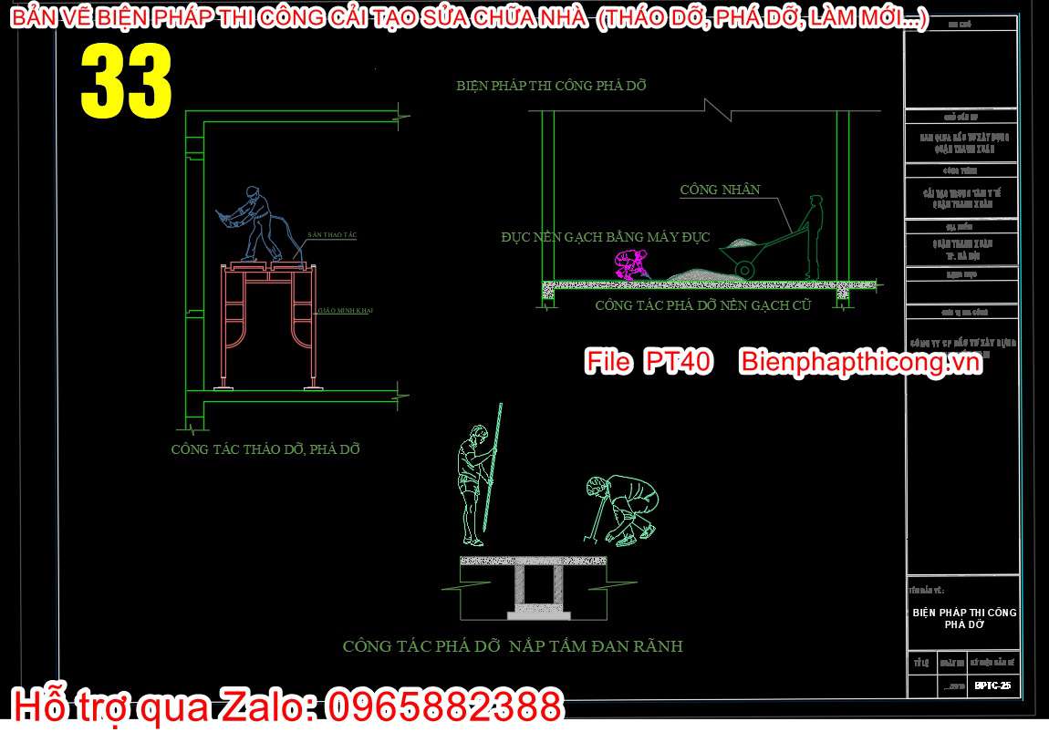 Bản vẽ biện pháp thi công phá dỡ cad.