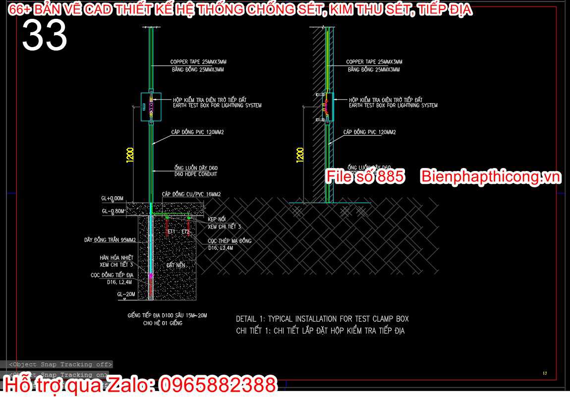 Chi tiết lắp đặt hộp kiểm tra tiếp địa.