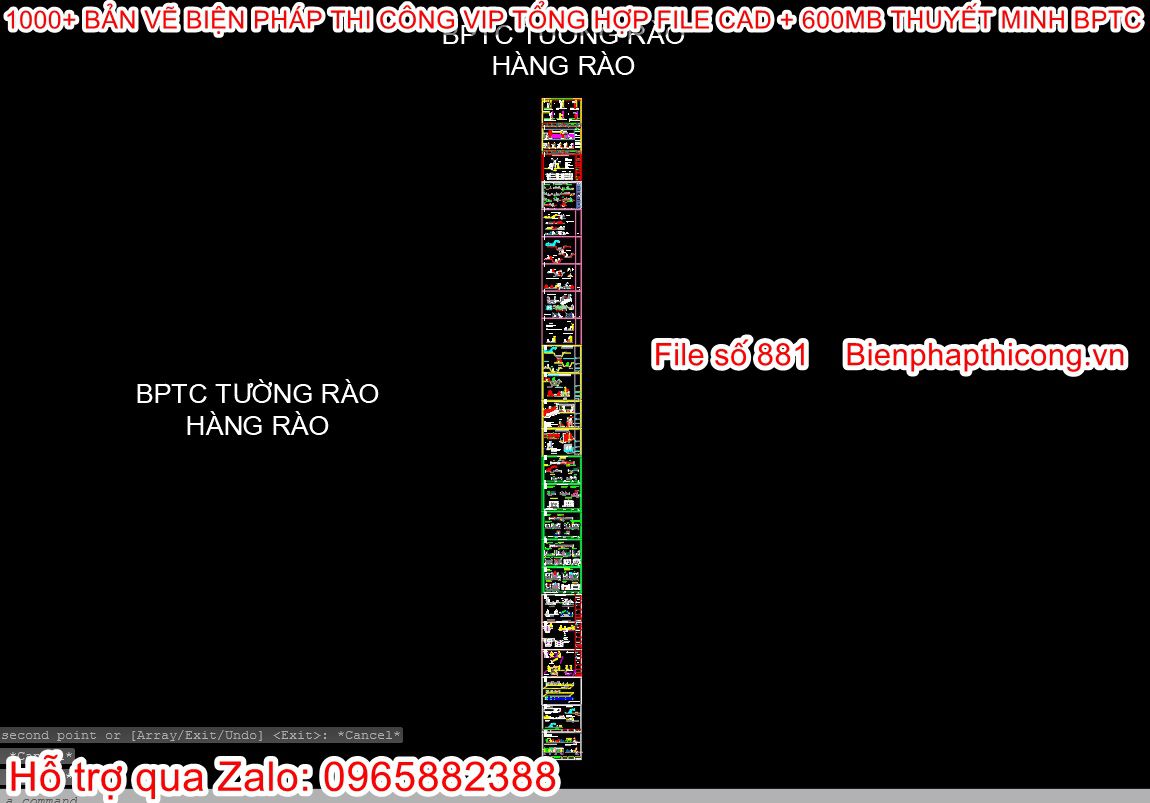 Bản vẽ biện pháp thi công tường rào, hàng rào cad.