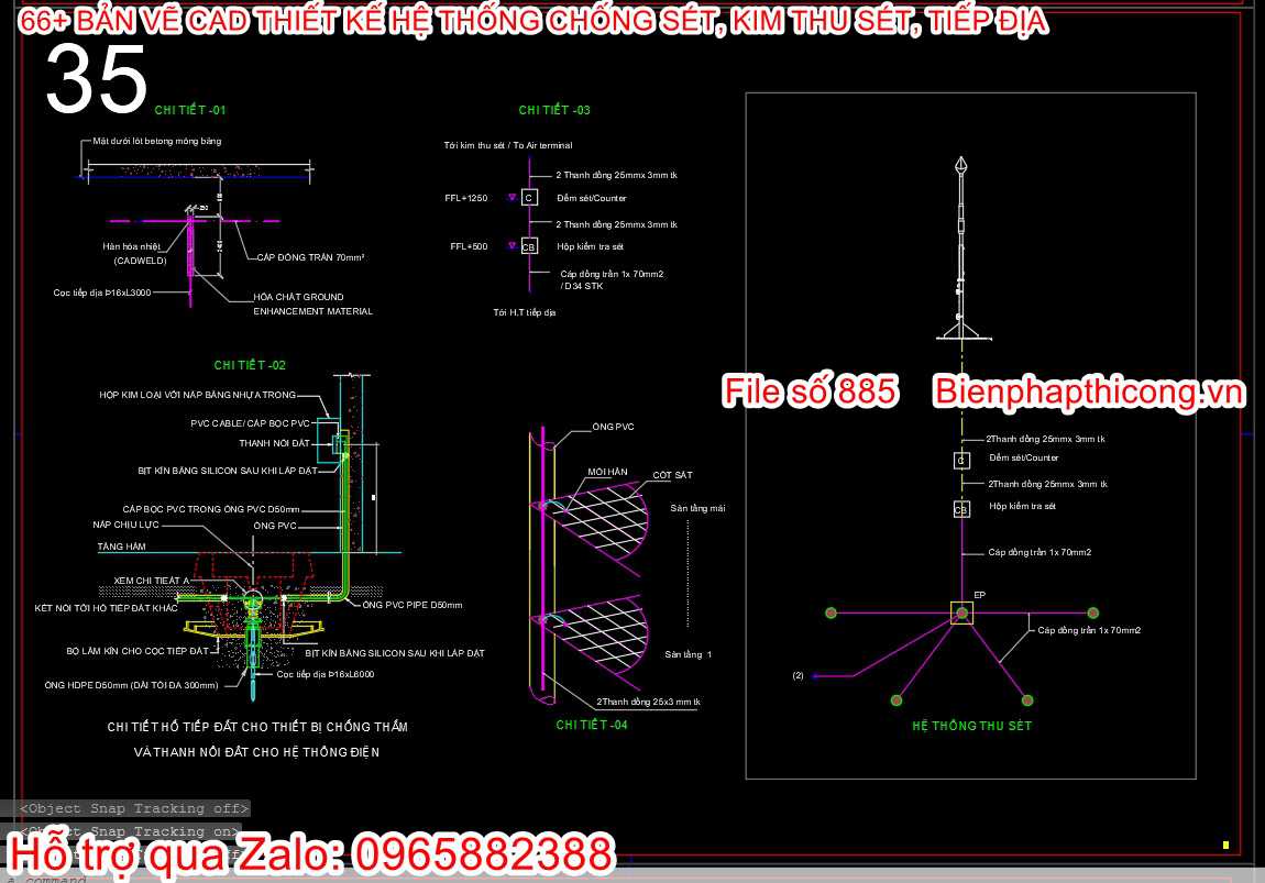 Bản vẽ thiết kế hệ thống thu sét cad.