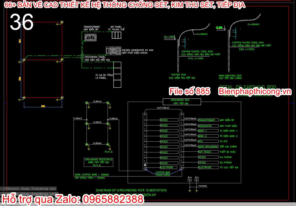Mẫu bản vẽ cad hệ thống tiếp địa công trình.