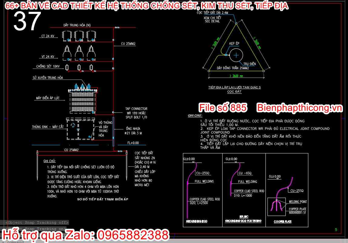 Bản vẽ thiết kế hệ thống tiếp địa trạm biến áp.