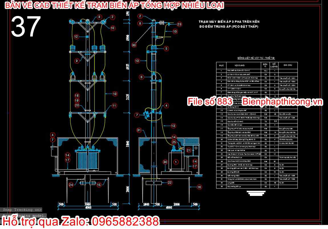 Mẫu cad thiết kế trạm biến áp cad.