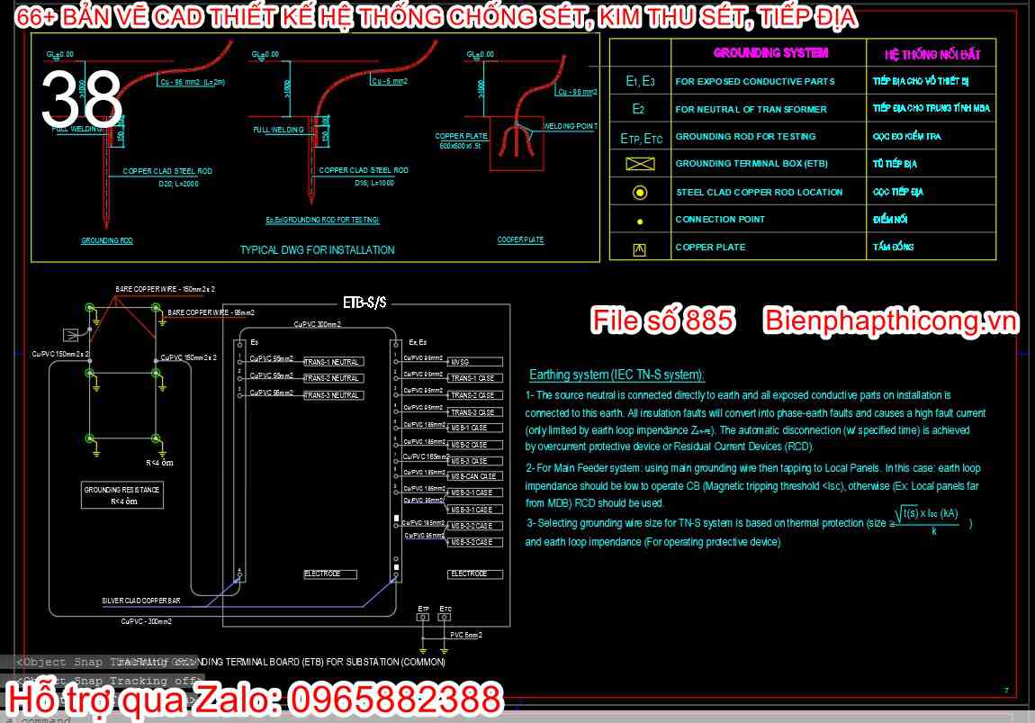 Mẫu bản vẽ cad hệ thống tiếp địa.