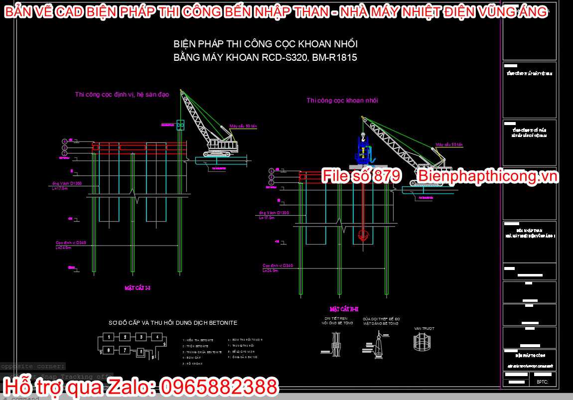 Bản vẽ cad biện pháp thi công cọc khoan nhồi.
