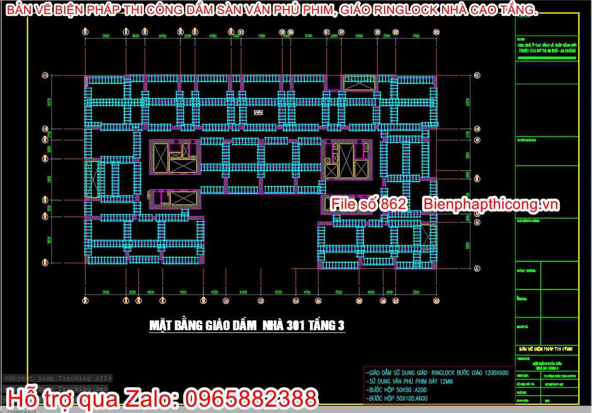 Bản vẽ biện pháp thi công ván khuôn phủ phim cad.