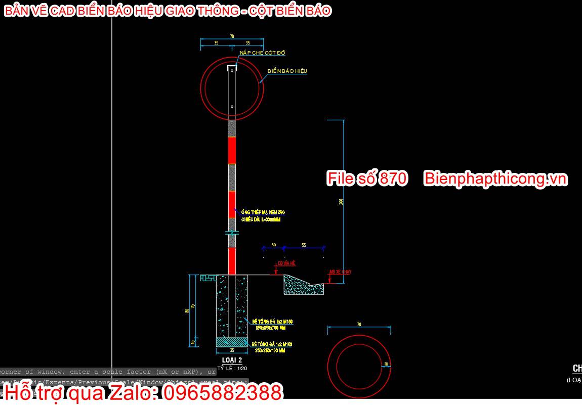 Bản vẽ cad cột biển báo.