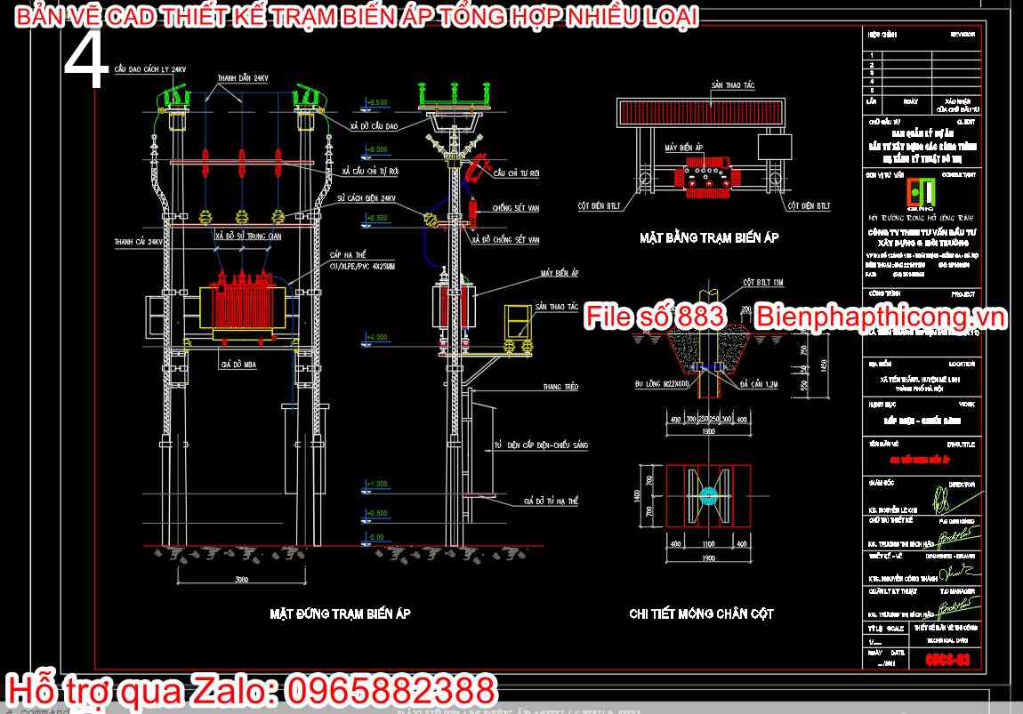 Bản vẽ mặt đứng trạm biến áp cad.