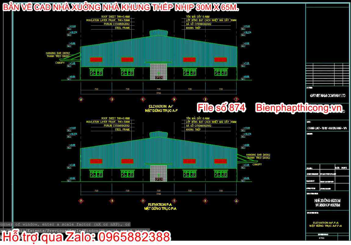 File mặt đứng nhà xưởng rộng 2000m2 đẹp.