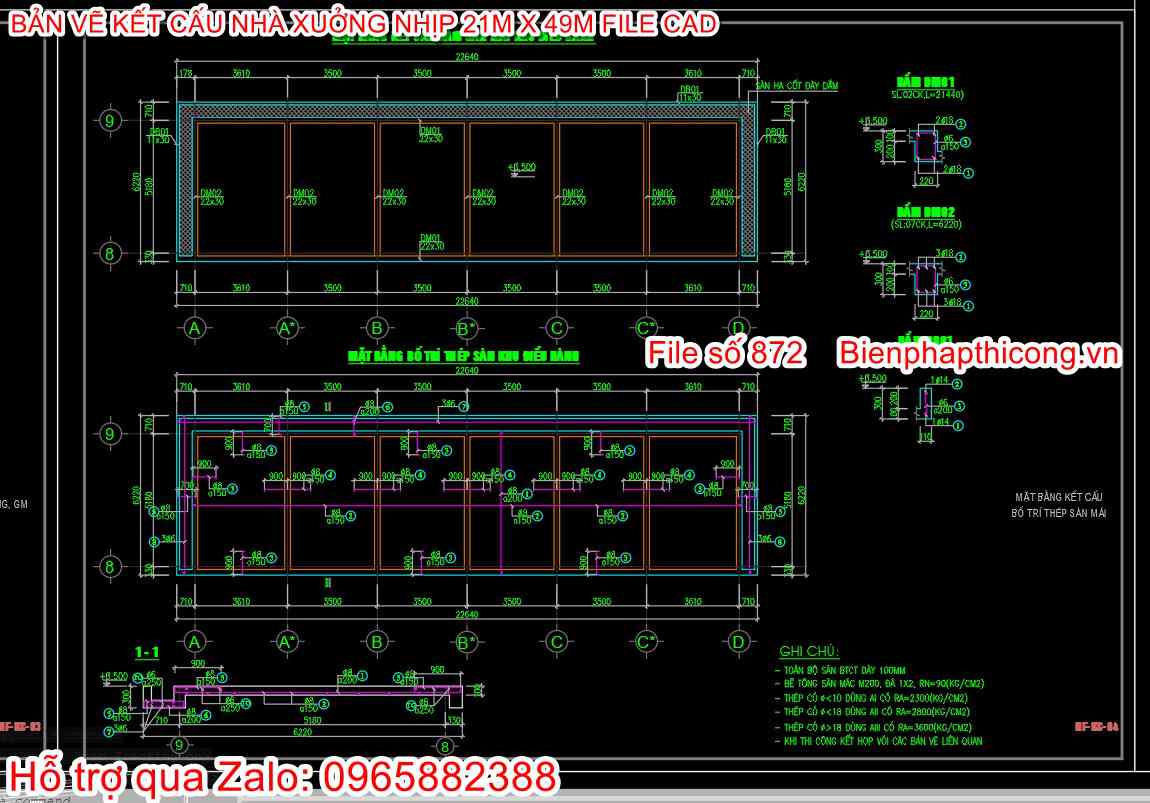 Bản vẽ cad mặt bằng bố trí thép nhà điều hành.