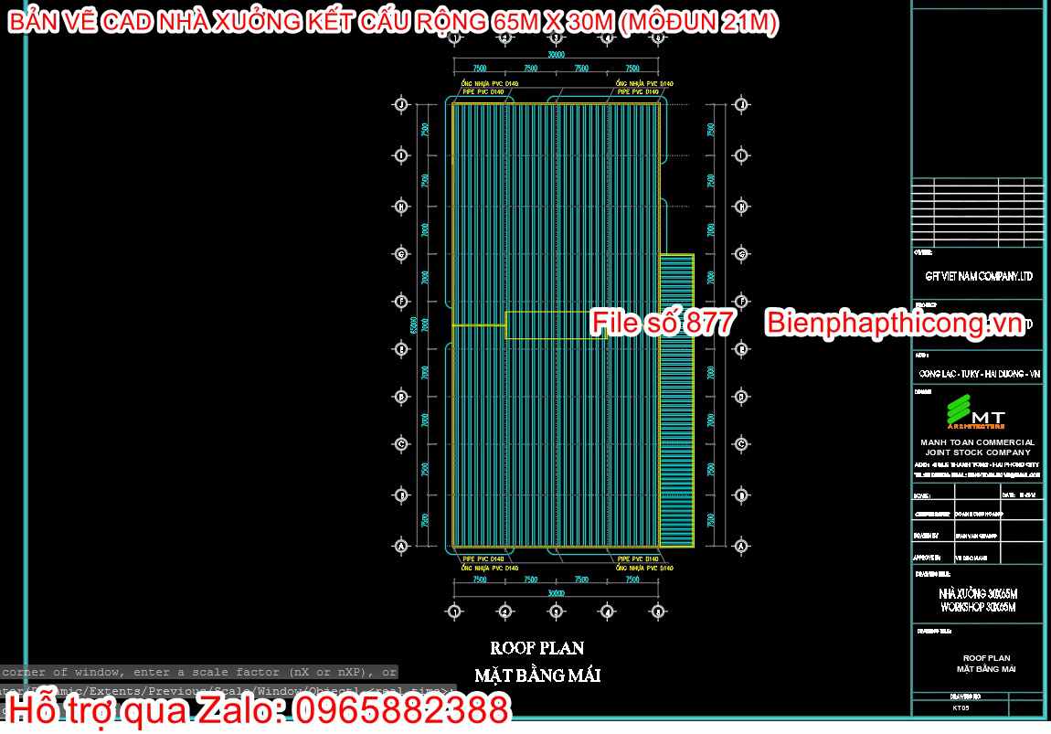 Tải mẫu thiết kế nhà kết cấu thép 65m x 30m môđun 21m.