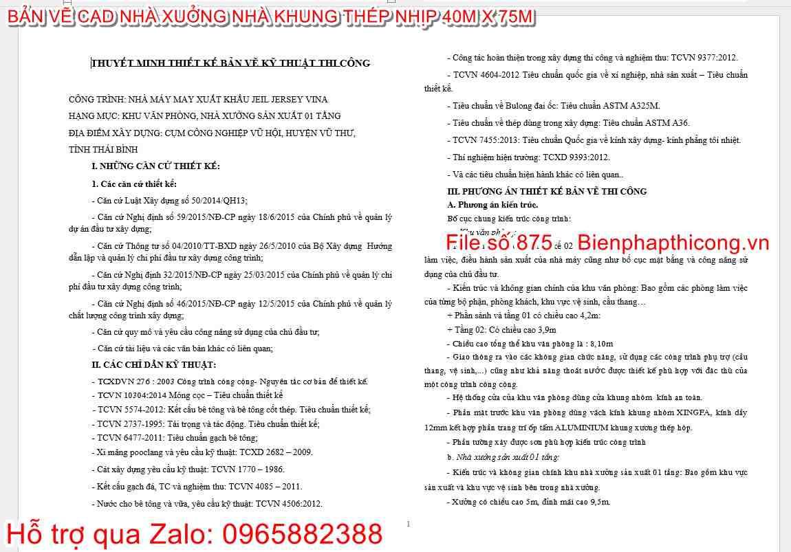 Bản vẽ thuyết minh bản vẽ thi công nhà xưởng.