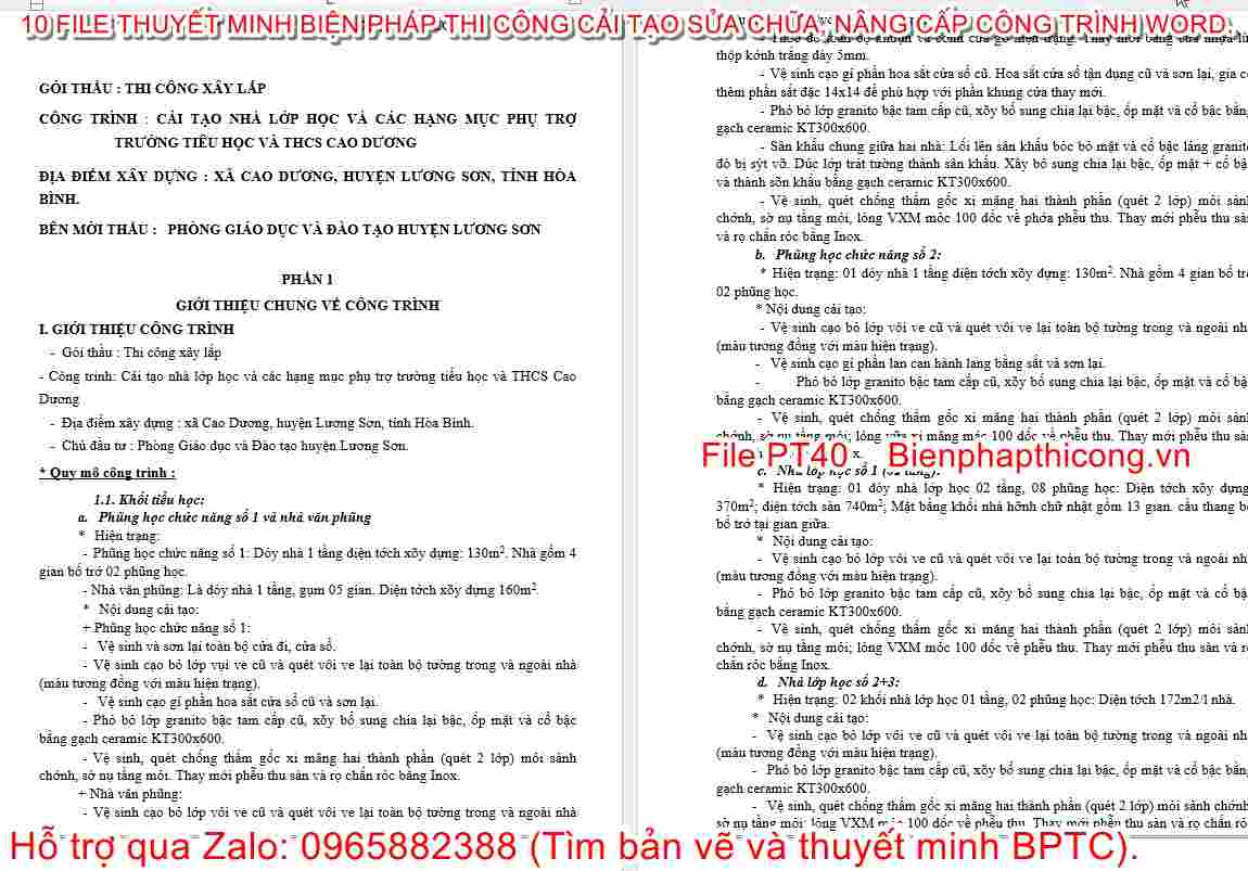 Thuyết minh biện pháp cải tạo nhà lớp học.
