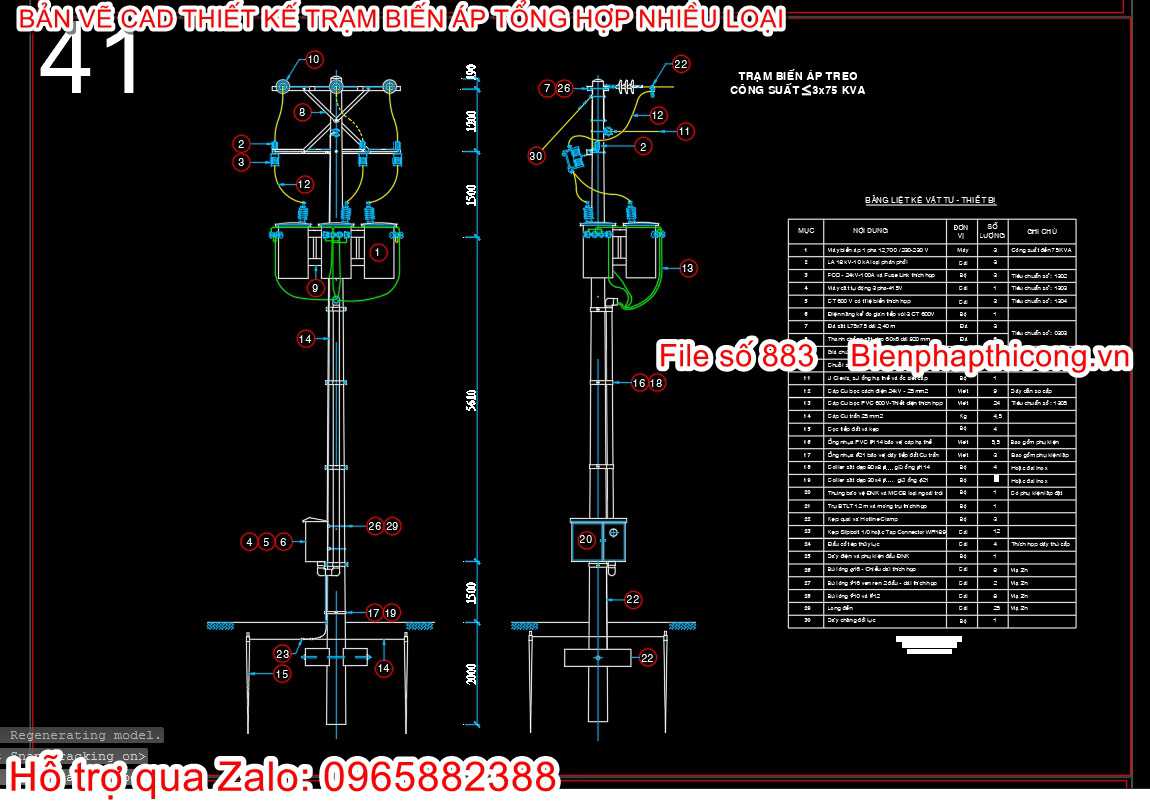 Bản vẽ autocad trạm biến áp treo.