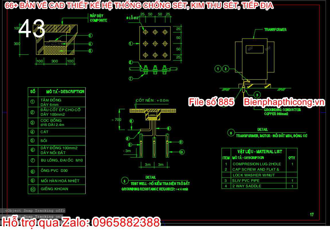 File cad thiết kế hệ thống tiếp địa.