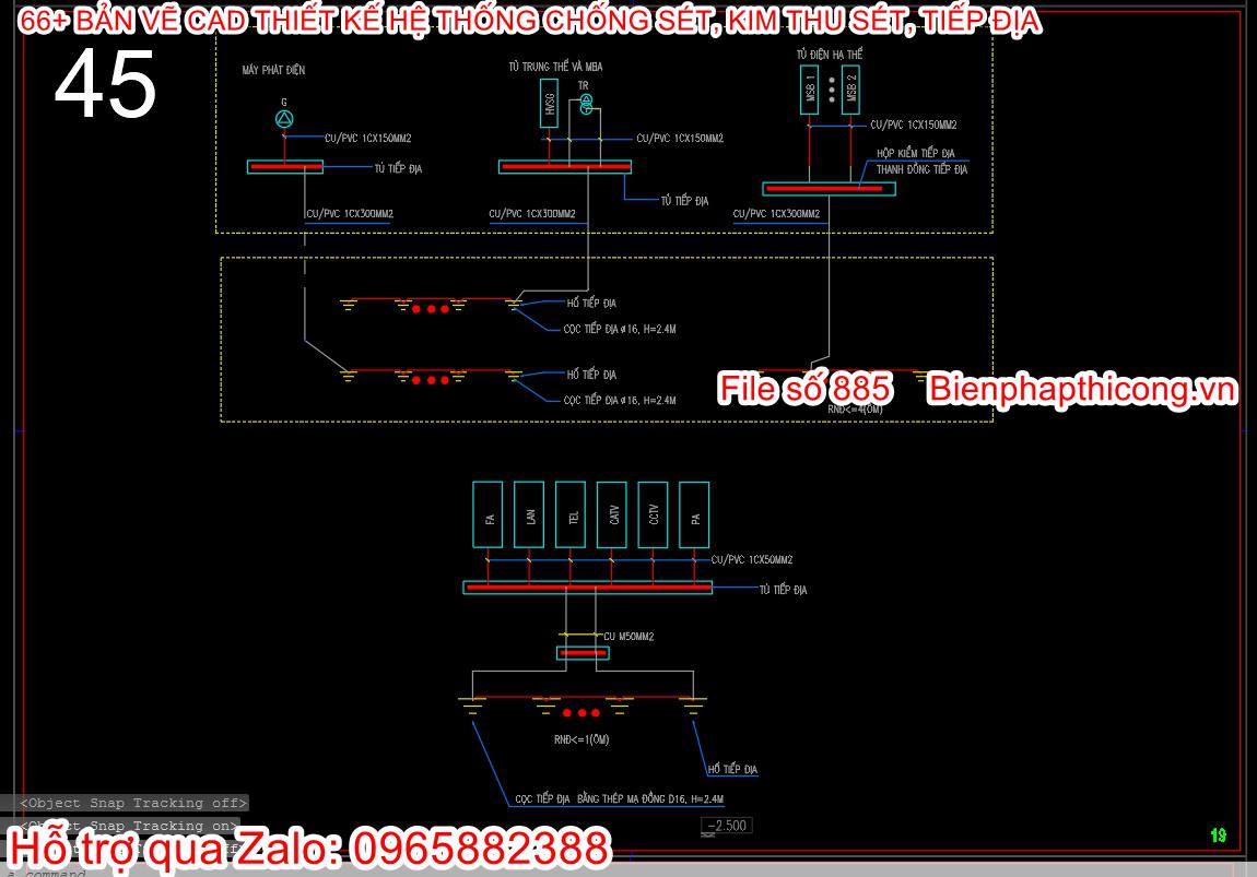 File cad mẫu bản vẽ thiết kế hệ thống tiếp địa.
