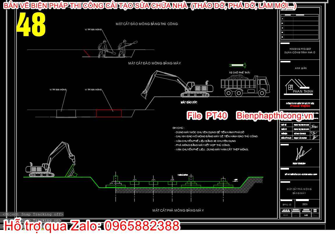 Bản vẽ bptc phá dỡ móng bằng máy.