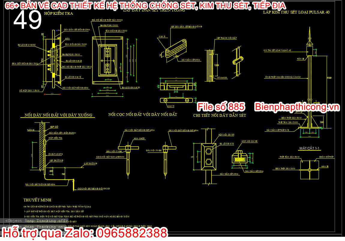 Bản vẽ chi tiết chống sét trường học.
