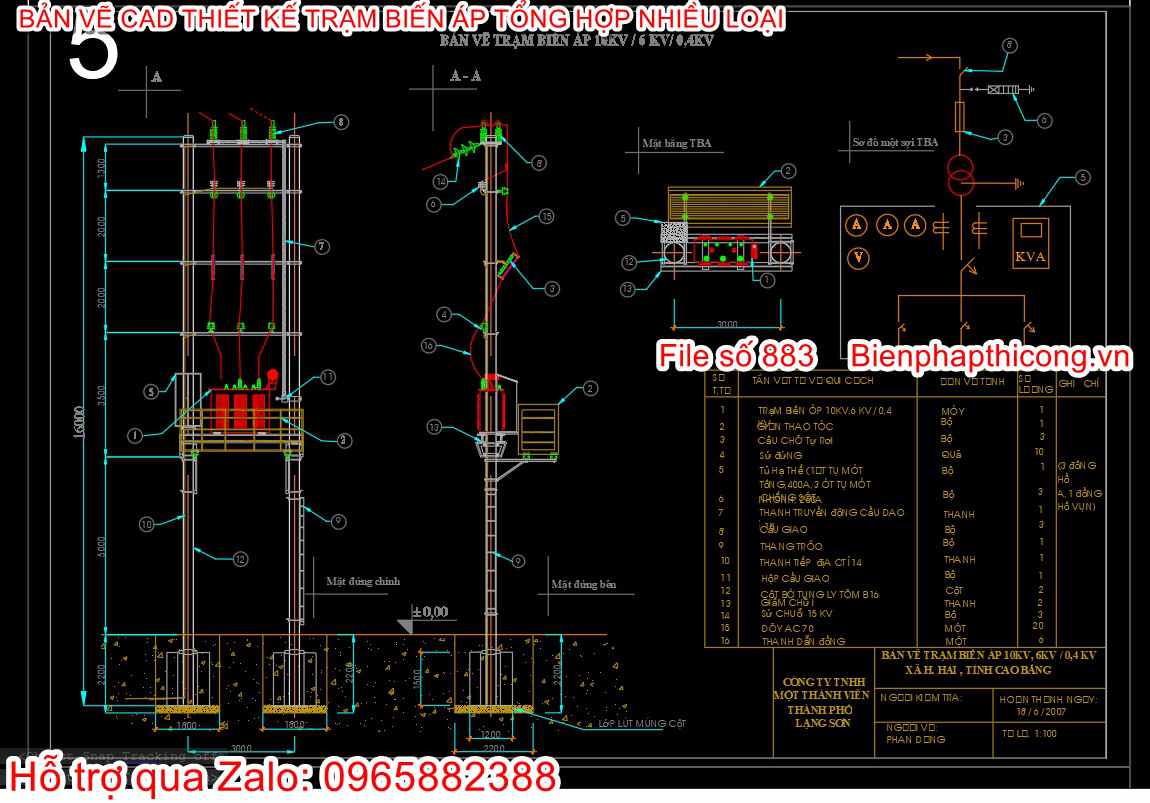 Bản vẽ cad trạm biến áp treo.
