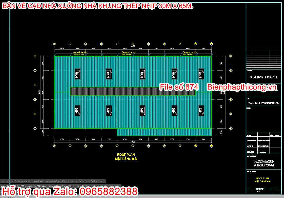 Bản vẽ mặt bằng mái nhà xưởng cad 2000m2.