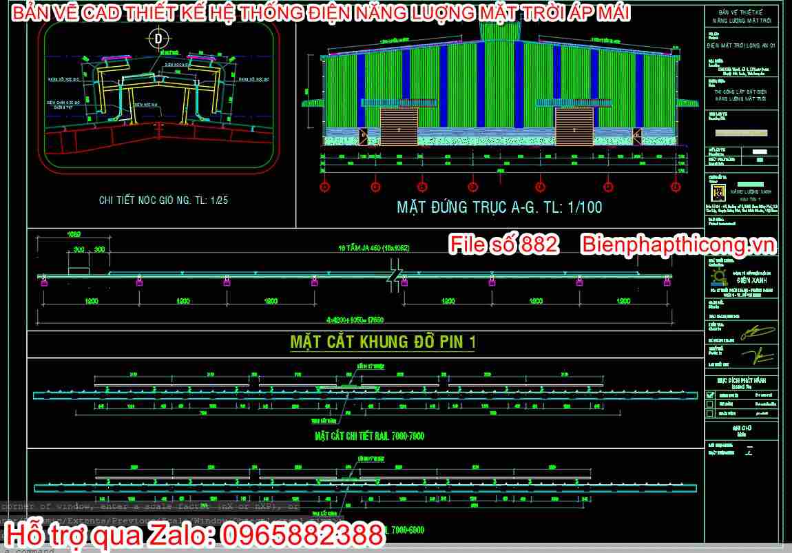 Mặt cắt khung đỡ pin hệ thống năng lượng mặt trời.