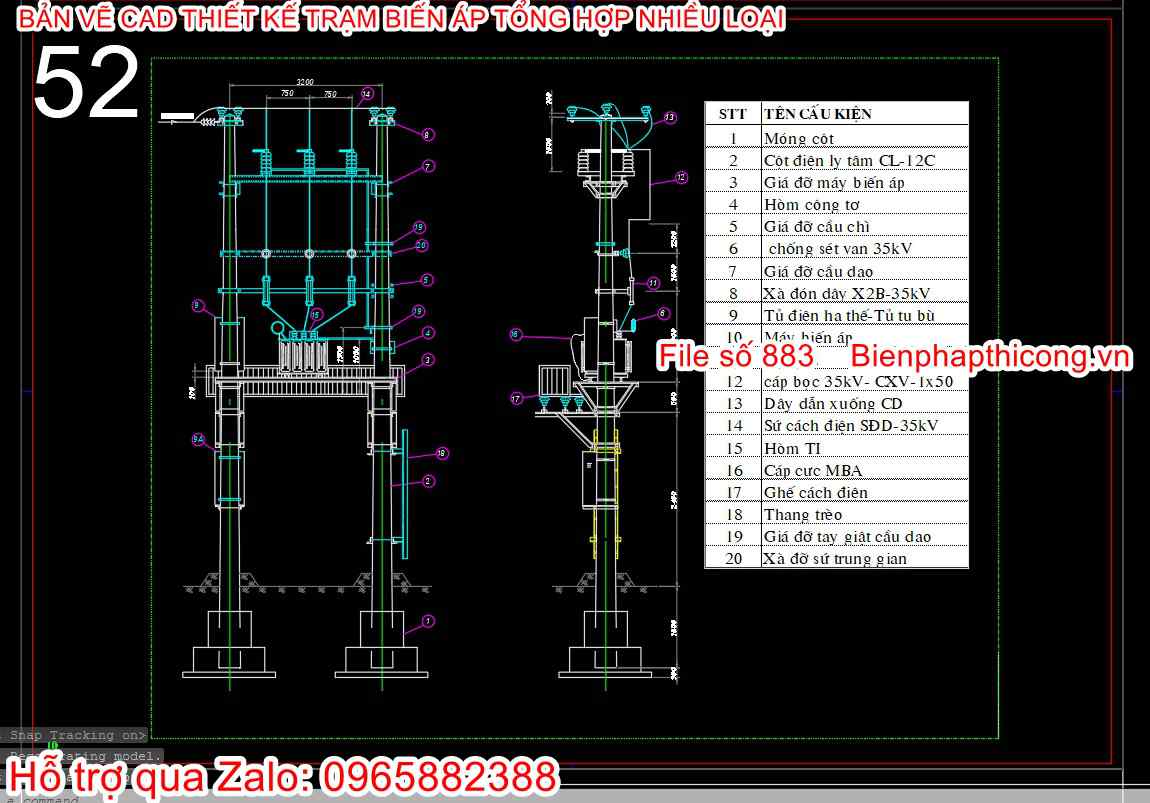Bản vẽ cad trạm biến áp treo.