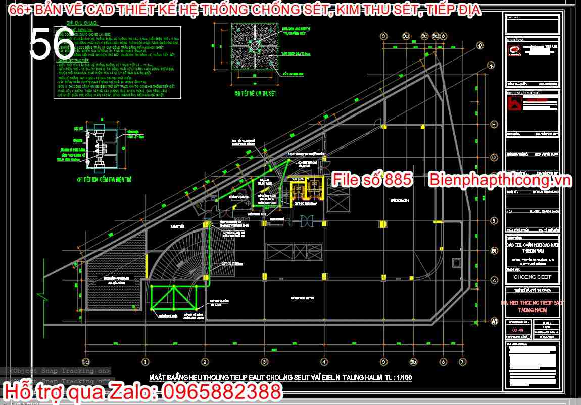 Mẫu bản vẽ cad hệ thống chống sét kim thu sét nhà cao tầng.