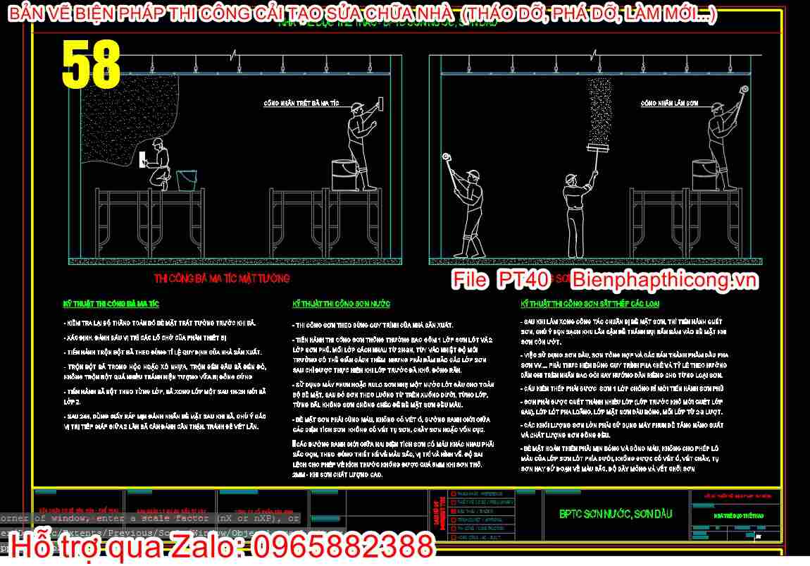Bản vẽ biện pháp thi công sơn tường cad.