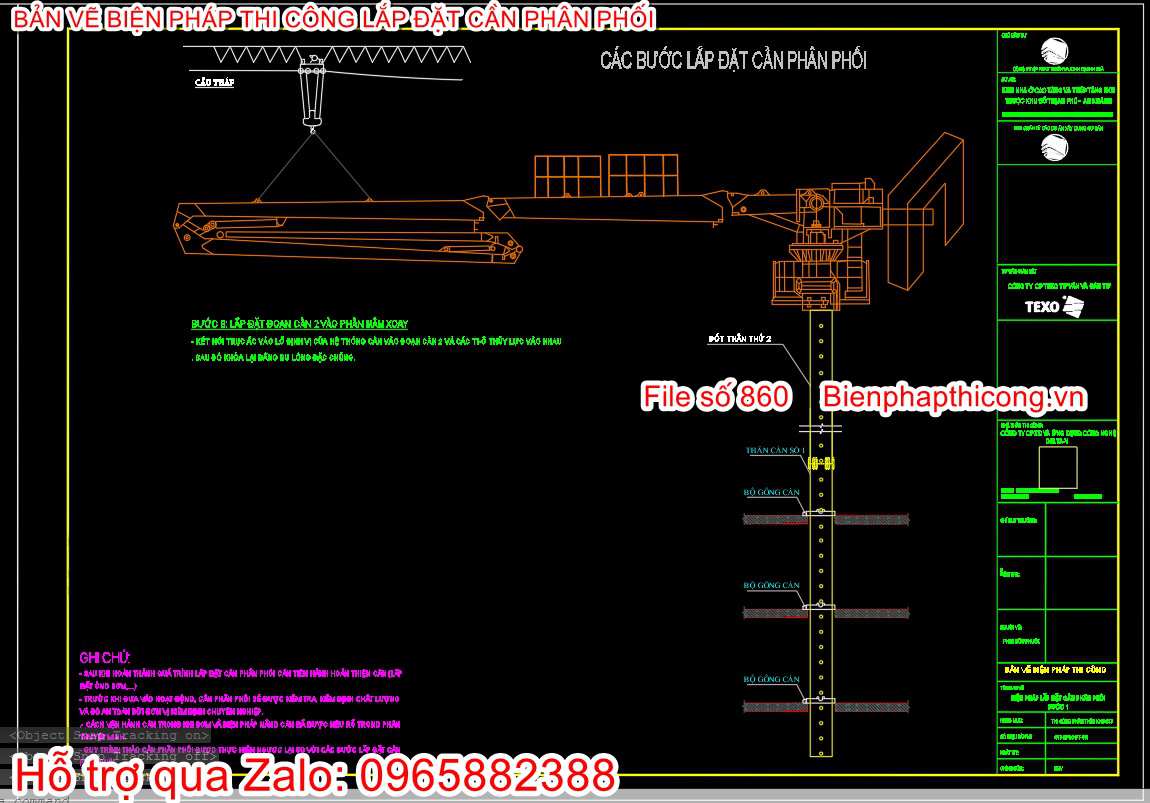 Các bước lắp đặt cần phân phối cad.