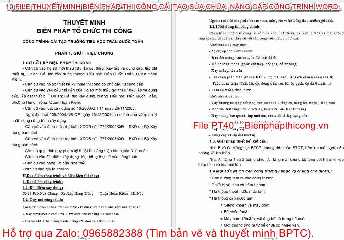 Thuyết minh BPTC cải tạo trường tiểu học Trần Quốc Toản.